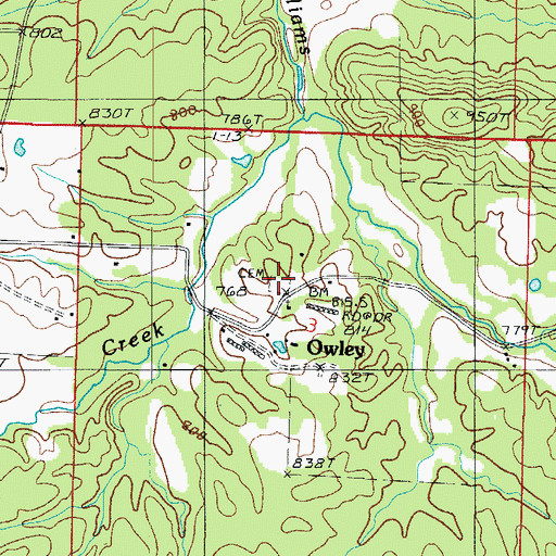 Topographic Map of Owley Cemetery, AR