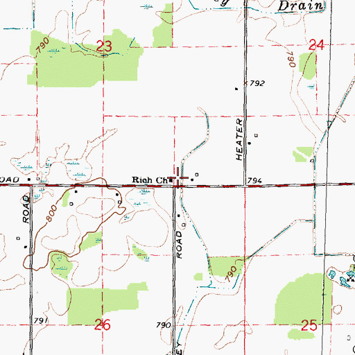 Topographic Map of Rich Church, MI