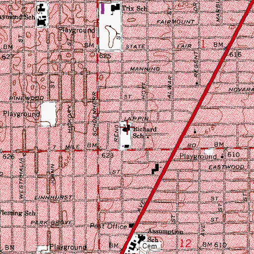 Topographic Map of Richard School, MI