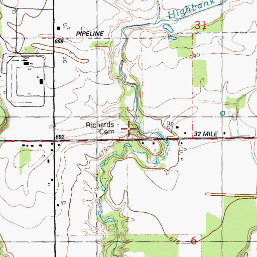 Topographic Map of Richards Cemetery, MI