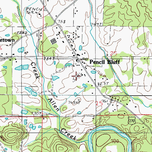 Topographic Map of Pencil Bluff Cemetery, AR