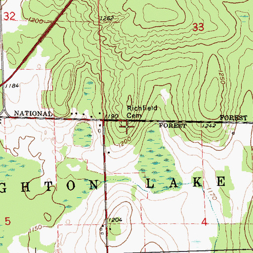 Topographic Map of Richfield Cemetery, MI
