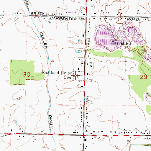 Topographic Map of Richfield Union Cemetery, MI