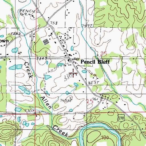 Topographic Map of Pencil Bluff First Baptist Church, AR