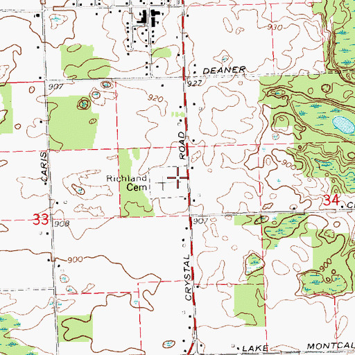 Topographic Map of Richland Cemetery, MI