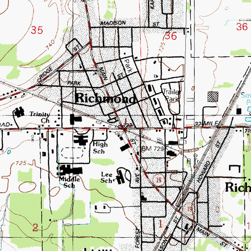 Topographic Map of Richmond, MI