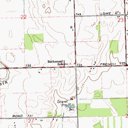 Topographic Map of Richmond School, MI