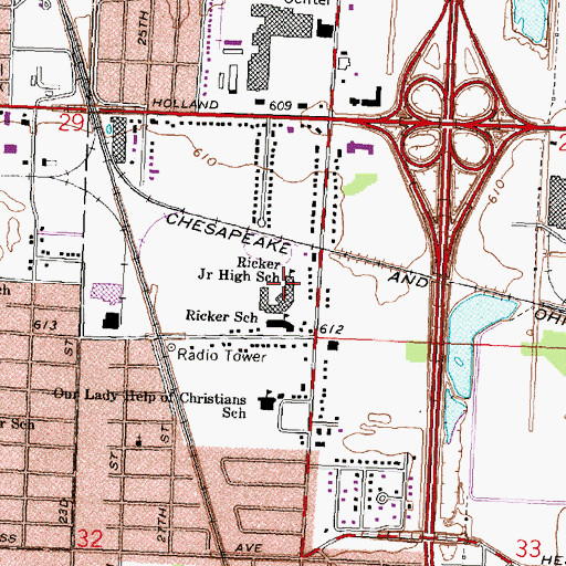 Topographic Map of Ricker Junior High School, MI