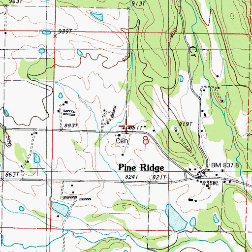 Topographic Map of Pine Ridge Baptist Church, AR