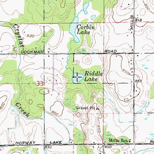 Topographic Map of Riddle Lake, MI