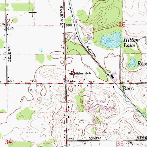 Topographic Map of Rider School, MI