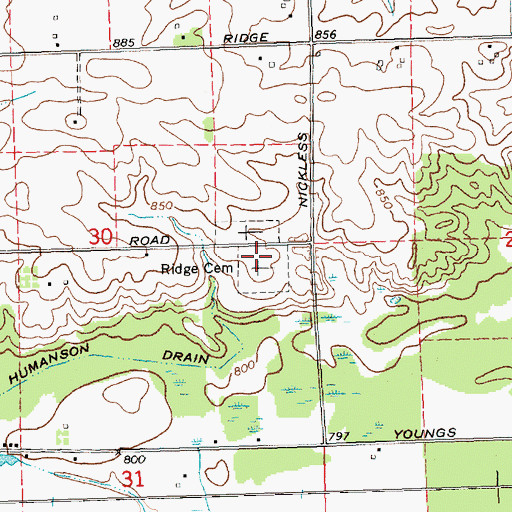 Topographic Map of Ridge Cemetery, MI