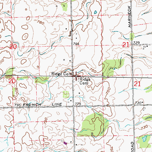 Topographic Map of Ridge Cemetery, MI