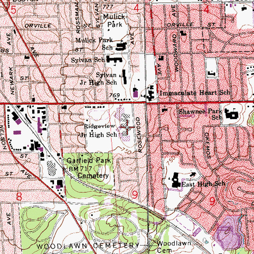 Topographic Map of Ottawa Hills High School, MI