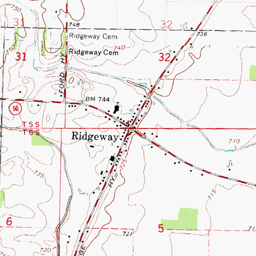 Topographic Map of Ridgeway, MI