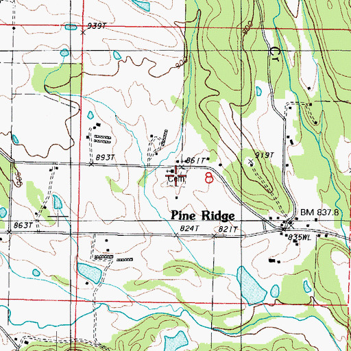 Topographic Map of Pine Ridge Cemetery, AR