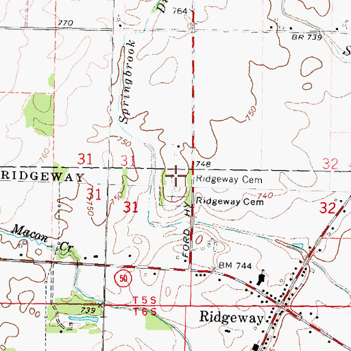 Topographic Map of Ridgeway Cemetery, MI