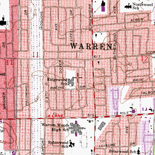 Topographic Map of Ridgewood School, MI