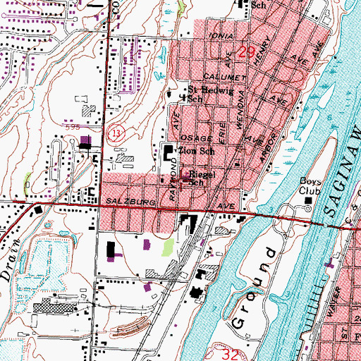 Topographic Map of Riegel School, MI