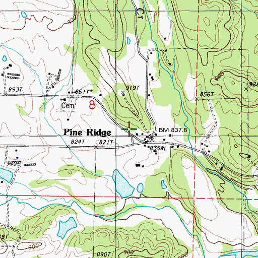 Topographic Map of Pine Ridge School (historical), AR