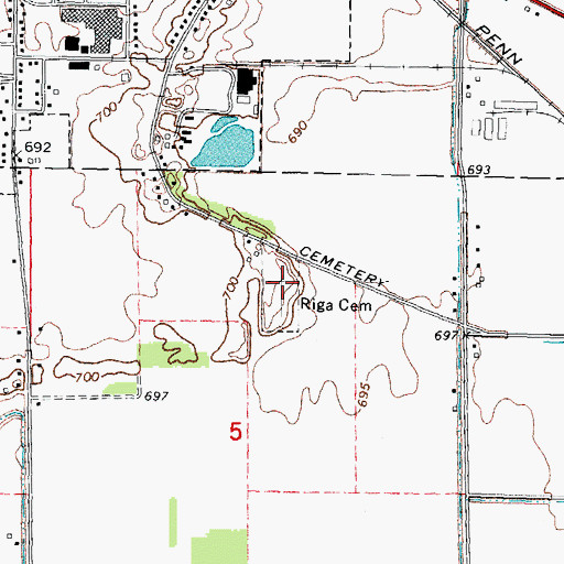 Topographic Map of Riga Cemetery, MI
