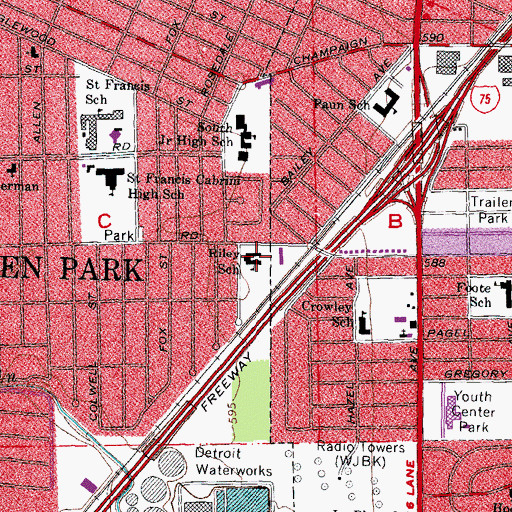 Topographic Map of Riley School, MI