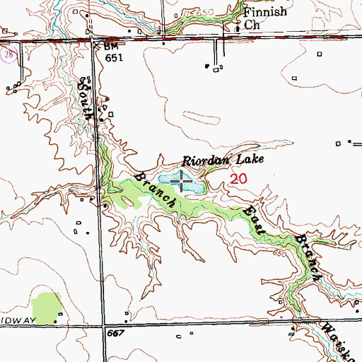 Topographic Map of Riordan Lake, MI