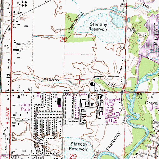Topographic Map of Riskin Drain, MI
