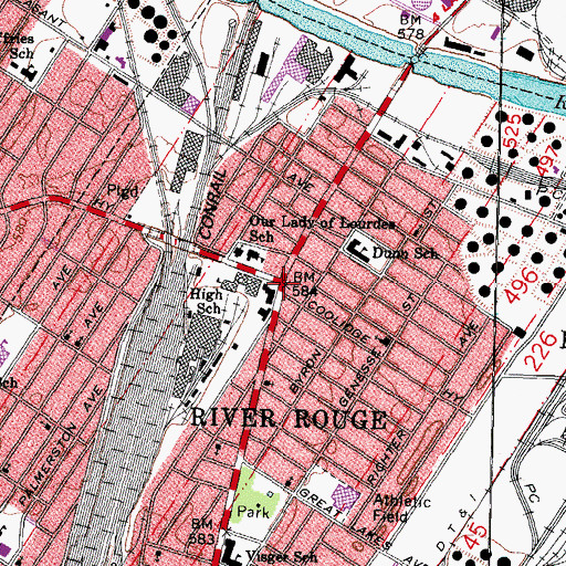 Topographic Map of River Rouge, MI