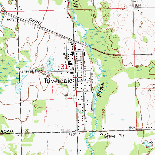Topographic Map of Riverdale, MI