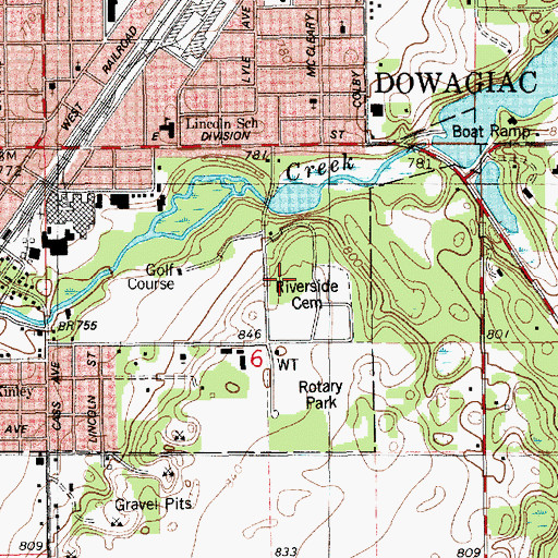 Topographic Map of Riverside Cemetery, MI