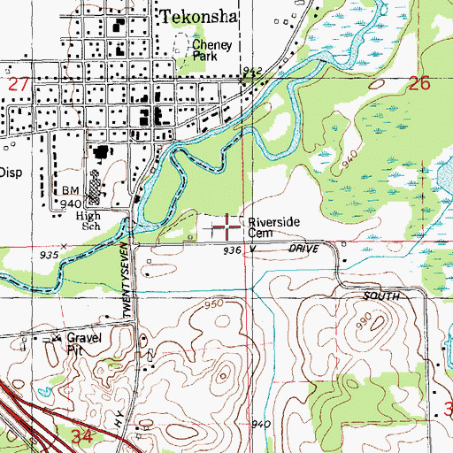 Topographic Map of Riverside Cemetery, MI