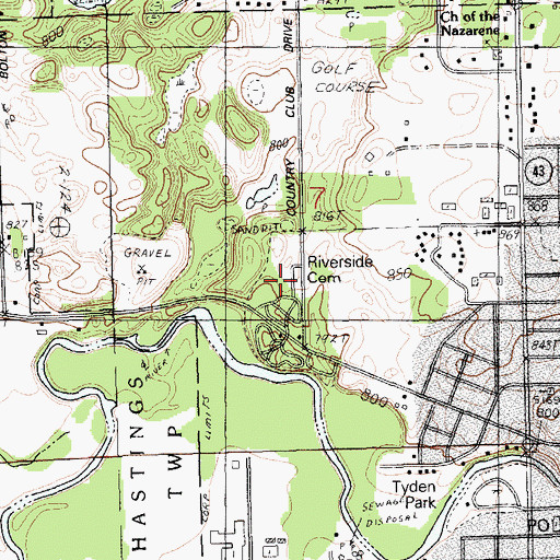 Topographic Map of Riverside Cemetery, MI