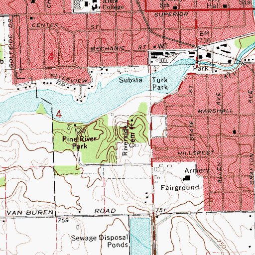 Topographic Map of Riverside Cemetery, MI