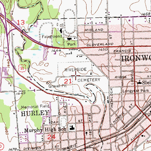 Topographic Map of Riverside Cemetery, MI