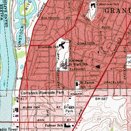 Topographic Map of Riverside Junior High School, MI