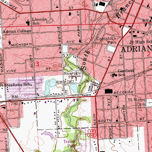 Topographic Map of Riverside Park, MI