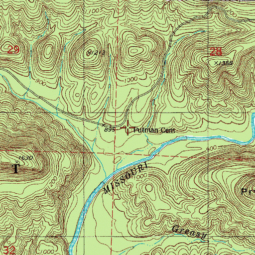 Topographic Map of Putman Cemetery, AR