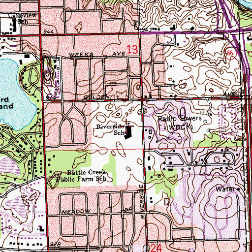 Topographic Map of Riverside School, MI