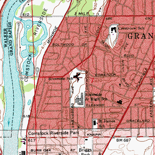 Topographic Map of Riverside School, MI