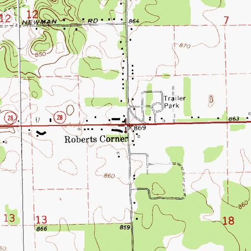 Topographic Map of Roberts Corner, MI