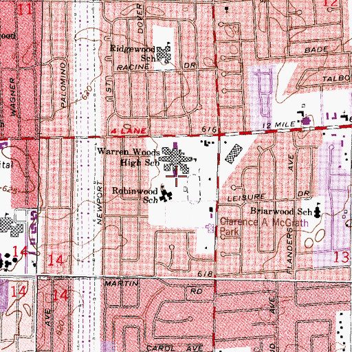 Topographic Map of Robinwood School, MI