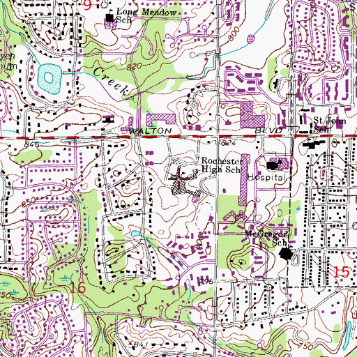 Topographic Map of Rochester High School, MI