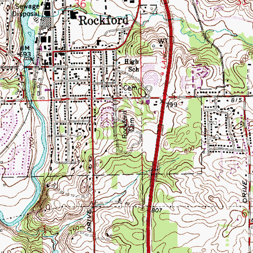 Topographic Map of Rockford Cemetery, MI