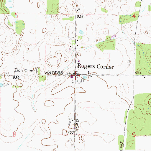 Topographic Map of Rogers Corner, MI