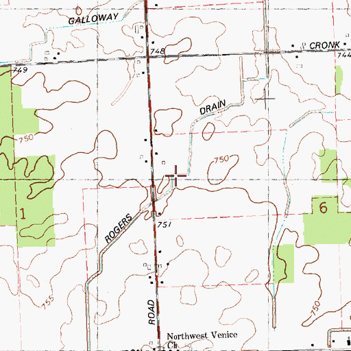 Topographic Map of Rogers Drain, MI