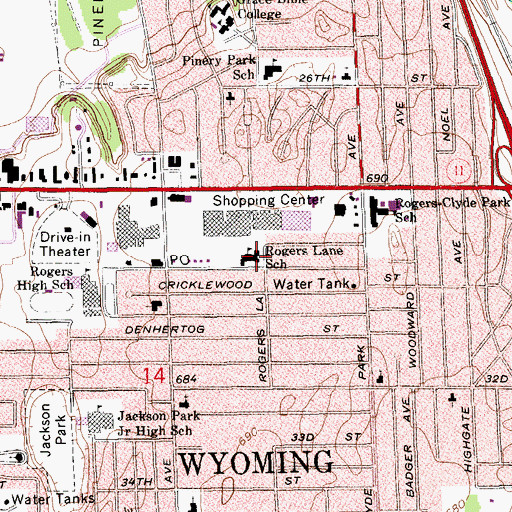 Topographic Map of Rogers Lane School, MI