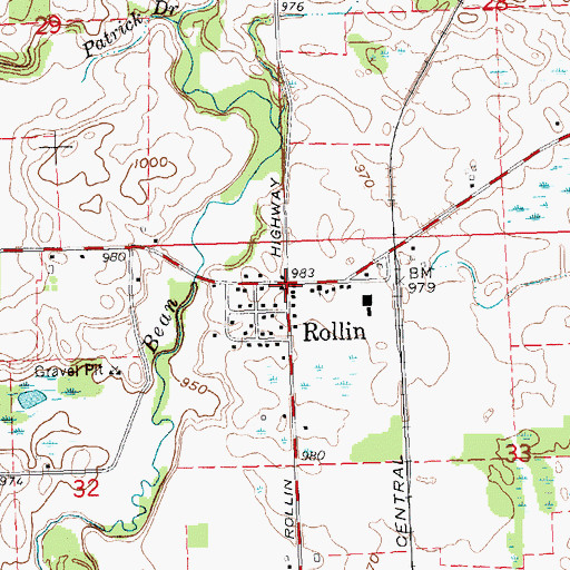 Topographic Map of Rollin, MI