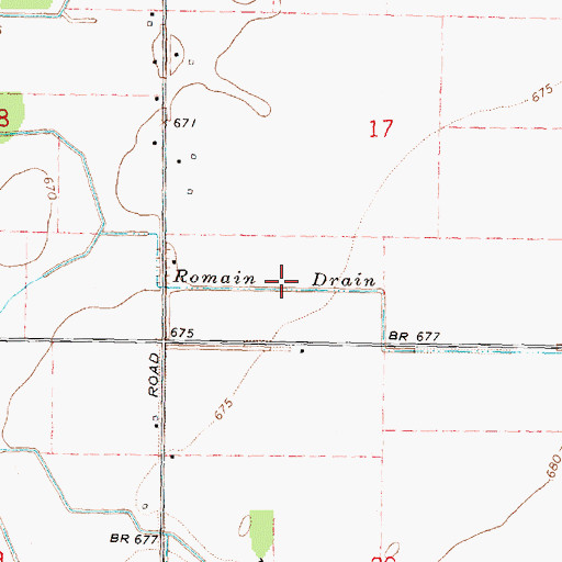 Topographic Map of Romain Drain, MI
