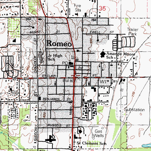 Topographic Map of Romeo, MI